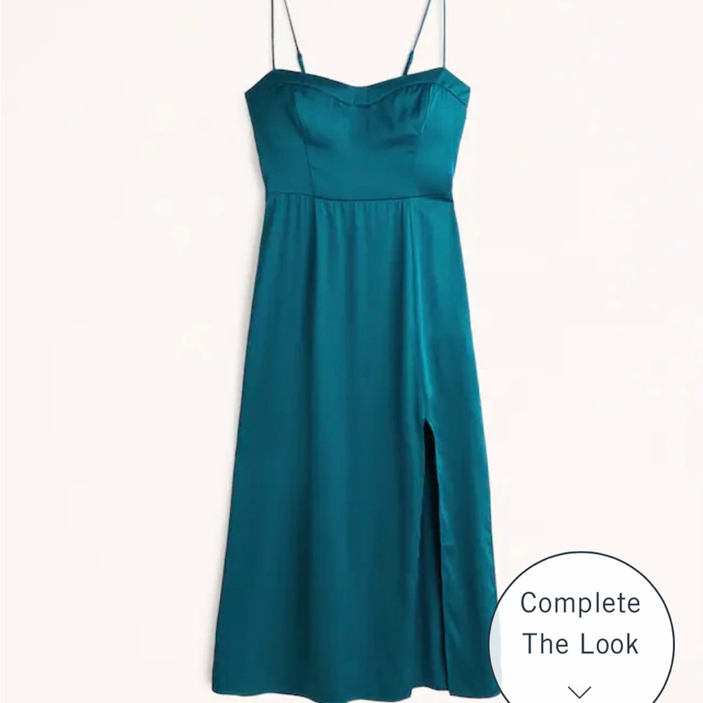 Abercrombie Satin High-Slit Midi Dress (Size XS, Teal Blue)